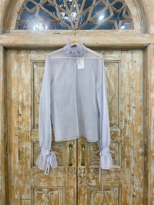 БЛУЗКА (ОРГАНЗА, пышные рукава, воротник-стойка с рюшами) - фото 35104