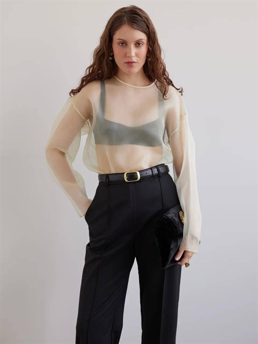 БЛУЗКА из органзы, минималистичная с круглым вырезом (сливочно-желтый) - фото 37592