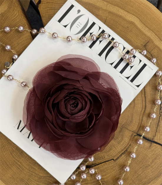 БРОШЬ-ЧОКЕР, ЦВЕТОК "РАНУНКУЛЮС" среднего размера (БОРДО) - фото 38087