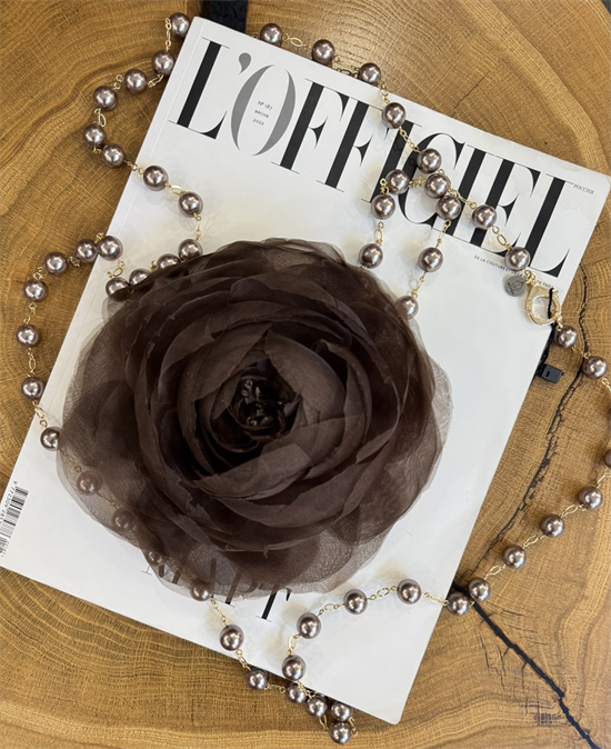 БРОШЬ-ЧОКЕР, ЦВЕТОК "РАНУНКУЛЮС" среднего размера (ШОКОЛАД) - фото 38098