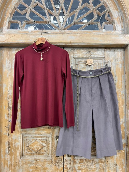 БРЮКИ-БЕРМУДЫ ШИРОКИЕ (от ПАЛАЦЦО) со 1 складкой, с посадкой на талии (из вельвета) - фото 38362