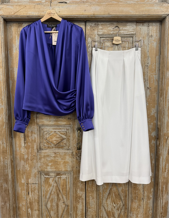 БЛУЗКА на запАхе с мягкой драпировкой, с манжетами (из атласа LUNA) - фото 38472