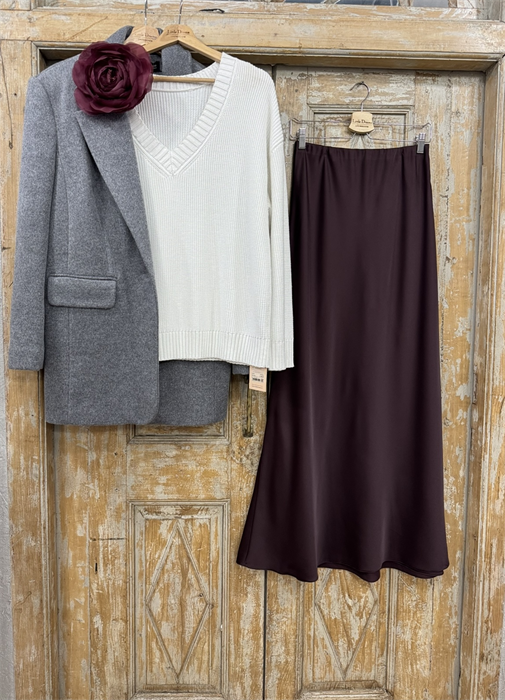 ЮБКА трапеция по косой двойная двусторонняя, длина 100 см от талии (из атласа ARMANI), ИНЖИР - фото 38555