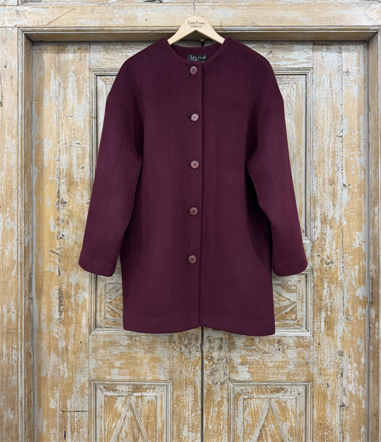 ПАЛЬТО в стиле oversize, с круглым вырезом, без воротника, на пуговицах (из шерсти с кашемиром, МАРСАЛА) - фото 38818