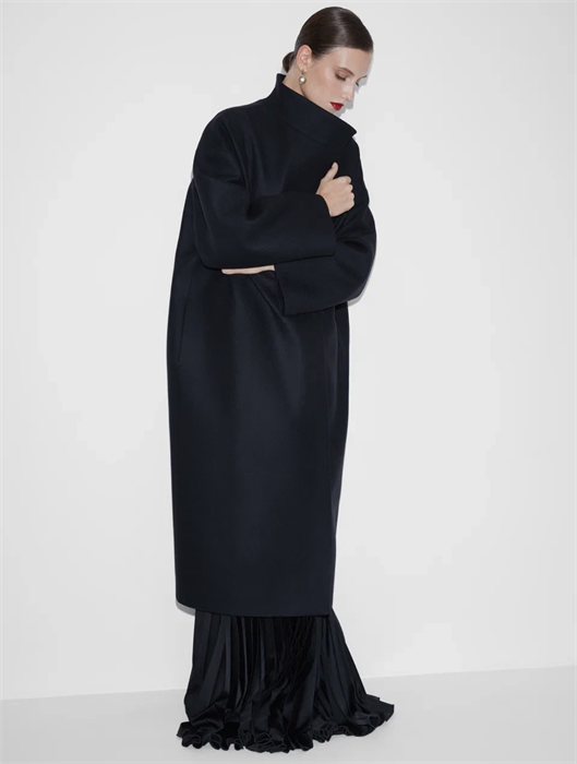 ПАЛЬТО с воротником стойкой, баллон, OneSize (из шерсти в рубчик) - фото 38905