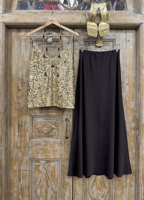 ЮБКА трапеция по косой двойная двусторонняя, длина 100 см от талии (из премиум-атласа), ШОКОЛАД - фото 39659