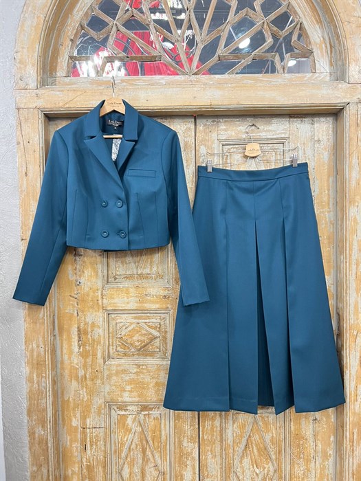 ЮБКА МИДИ со складками (из премиум шерсти, Темная бирюза) - фото 40286