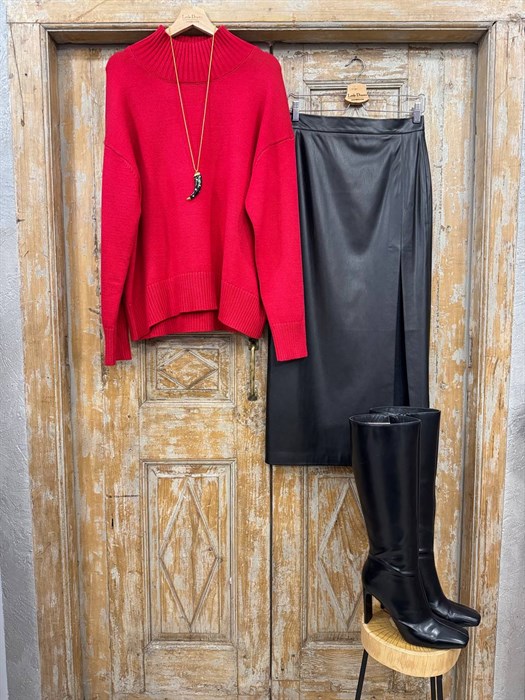 ЮБКА карандаш миди с разрезом (из ЭКО-кожи) - фото 40523