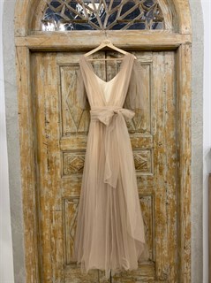 ПЛАТЬЕ вечернее - SWAN - миди, из фатина на завязках, юбка солнце, с комбинацией - фото 11730