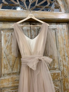 ПЛАТЬЕ вечернее - SWAN - миди, из фатина на завязках, юбка солнце, с комбинацией - фото 11731