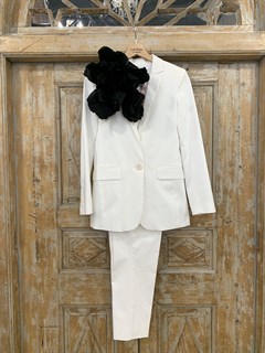 БРЮКИ зауженные со складкой на талии ("тюльпаны") из  белого костюмного хлопка - фото 14633