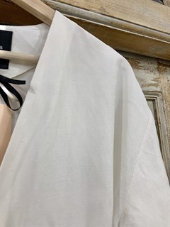 КОМБИНЕЗОН, широкие брюки с защипом в пол, верх на запАхе, короткий рукав (Лен бело-молочный) - фото 17350