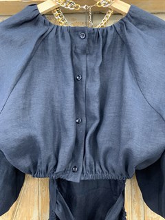 ПЛАТЬЕ миди с пышными рукавами и приоткрытой спиной, с поясом-бант (подваренный лен) - фото 18902