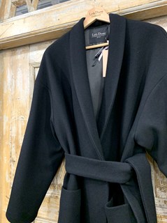 КАРДИГАН-ПАЛЬТО в стиле oversize (из черной пальтовой шерсти, утепленное) - фото 20807