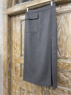 ЮБКА карандаш миди с разрезом и крупным карманом (из плотной шерсти меланж) - фото 26004