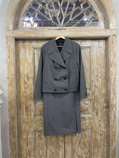 КОРОТКИЙ БУШЛАТ (легкое пальто-жакет, двубортное), из суконной шерсти меланж - фото 26032