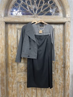КОРОТКИЙ БУШЛАТ (легкое пальто-жакет, двубортное), из суконной шерсти меланж - фото 26033