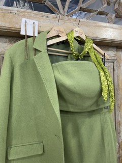 ЮБКА карандаш миди с разрезом (из премиум костюмной шерсти в зеленом меланже) - фото 26523