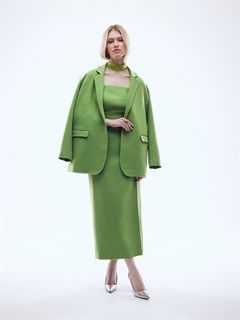 ЮБКА карандаш миди с разрезом (из премиум костюмной шерсти в зеленом меланже) - фото 26980