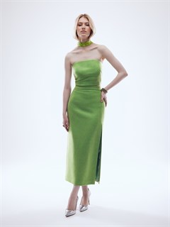 ЮБКА карандаш миди с разрезом (из премиум костюмной шерсти в зеленом меланже) - фото 26986