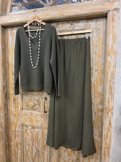 ДЖЕМПЕР двусторонний (V-образный и круглый вырез)  из хлопка, ХАКИ/ЛЕСНОЙ ЗЕЛЕНЫЙ - фото 35351