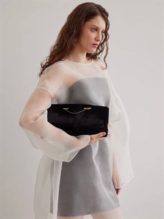 ПЛАТЬЕ-ЧЕХОЛ из органзы, минималистично, с круглым вырезом, оверсайз (IVORY) - фото 37567