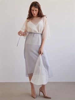 БЛУЗКА из органзы, минималистичная, с коротким рукавом, с круглым вырезом, оверсайз (IVORY) - фото 37572