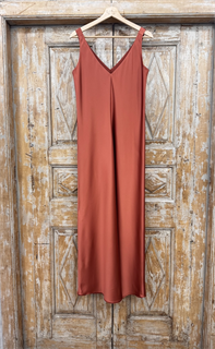 ПЛАТЬЕ КОМБИНАЦИЯ приталенное (D-100, двустороннее, двойное, на широких бретелях, из мягкого атласа), ТЕРРАКОТ - фото 37961