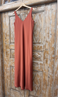 ПЛАТЬЕ КОМБИНАЦИЯ приталенное (D-100, двустороннее, двойное, на широких бретелях, из мягкого атласа), ТЕРРАКОТ - фото 37962