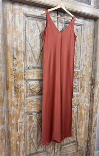 ПЛАТЬЕ КОМБИНАЦИЯ приталенное (D-100, двустороннее, двойное, на широких бретелях, из мягкого атласа), ТЕРРАКОТ - фото 37963