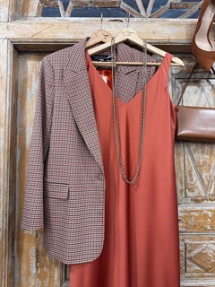 ПЛАТЬЕ КОМБИНАЦИЯ приталенное (D-100, двустороннее, двойное, на широких бретелях, из мягкого атласа), ТЕРРАКОТ - фото 37971