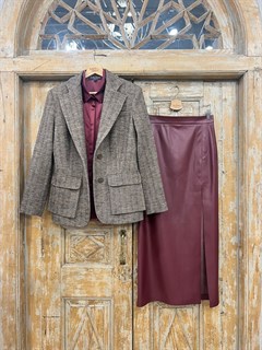 ЮБКА карандаш миди с разрезом (из ЭКО-кожи на замше, МАРСАЛА) - фото 38176