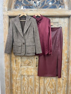 ЮБКА карандаш миди с разрезом (из ЭКО-кожи на замше, МАРСАЛА) - фото 38177