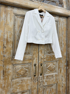 ЖАКЕТ двубортный ультракороткий (из полушерсти, белый\IVORY) - фото 38192