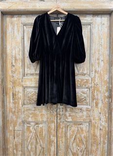 ПЛАТЬЕ мини с V-вырезом, рукавами буфами, складками по талии (из бархата Elle Saab) - фото 38278