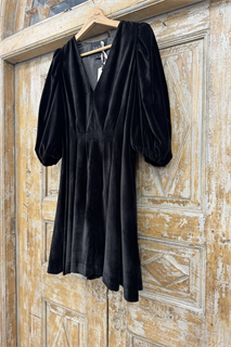 ПЛАТЬЕ мини с V-вырезом, рукавами буфами, складками по талии (из бархата Elle Saab) - фото 38281