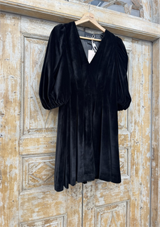 ПЛАТЬЕ мини с V-вырезом, рукавами буфами, складками по талии (из бархата Elle Saab) - фото 38282