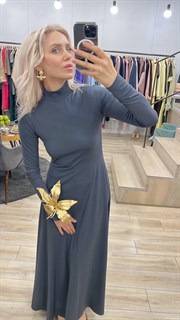 ПЛАТЬЕ длинное "Вторая кожа" с горлом, юбкой-колокол и длинными рукавами (из нежного вискозного джерси BL) - фото 38346