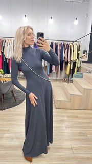 ПЛАТЬЕ длинное "Вторая кожа" с горлом, юбкой-колокол и длинными рукавами (из нежного вискозного джерси BL) - фото 38348