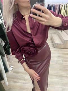 ЮБКА карандаш миди с разрезом (из ЭКО-кожи на замше, МАРСАЛА) - фото 38350