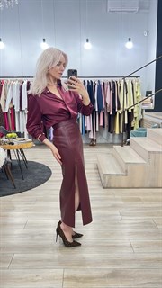 ЮБКА карандаш миди с разрезом (из ЭКО-кожи на замше, МАРСАЛА) - фото 38354