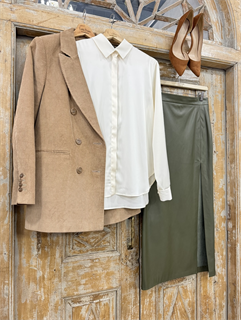 ЮБКА карандаш миди с разрезом (из ЭКО-кожи на замше, ОЛИВА) - фото 38474