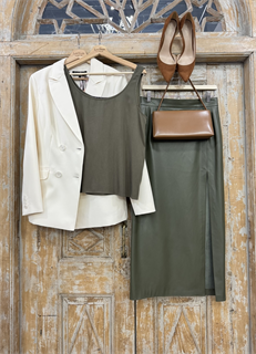 ЮБКА карандаш миди с разрезом (из ЭКО-кожи на замше, ОЛИВА) - фото 38475