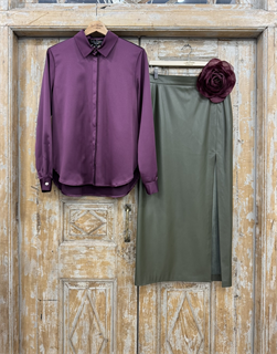 ЮБКА карандаш миди с разрезом (из ЭКО-кожи на замше, ОЛИВА) - фото 38476