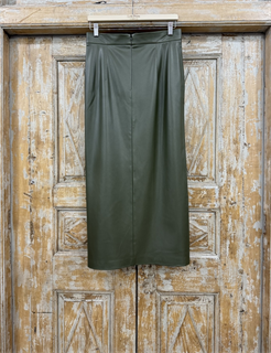 ЮБКА карандаш миди с разрезом (из ЭКО-кожи на замше, ОЛИВА) - фото 38478