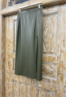 ЮБКА карандаш миди с разрезом (из ЭКО-кожи на замше, ОЛИВА) - фото 38479