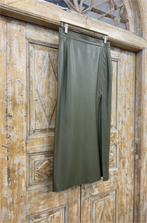 ЮБКА карандаш миди с разрезом (из ЭКО-кожи на замше, ОЛИВА) - фото 38480