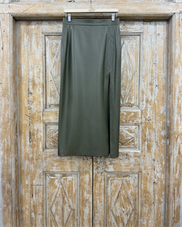 ЮБКА карандаш миди с разрезом (из ЭКО-кожи на замше, ОЛИВА) - фото 38481