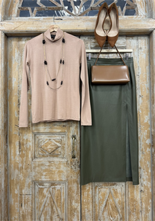 ЮБКА карандаш миди с разрезом (из ЭКО-кожи на замше, ОЛИВА) - фото 38482