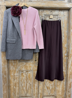 ЮБКА трапеция по косой двойная двусторонняя, длина 100 см от талии (из атласа ARMANI), ИНЖИР - фото 38554